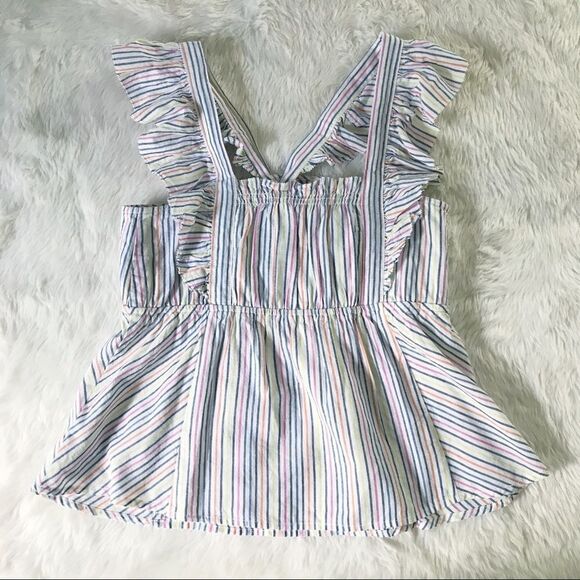 ELLA MOSS Striped Babydoll Top Square Neckline Flutter Sleeve Medium Large New - Picture 11 of 16